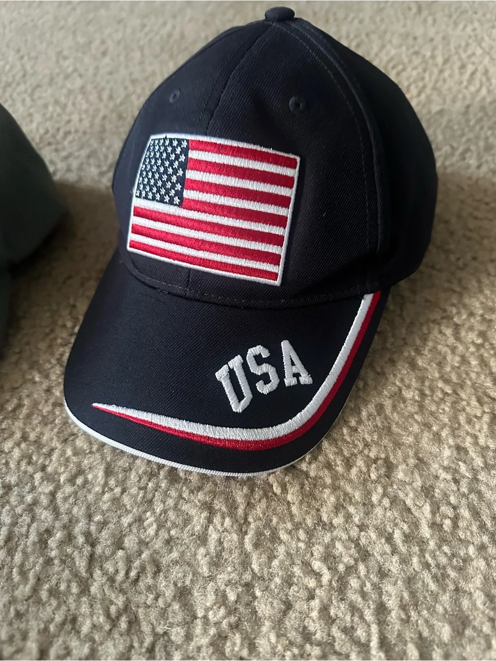 USA Flag Embroidered Kids Baseball Cap - Navy